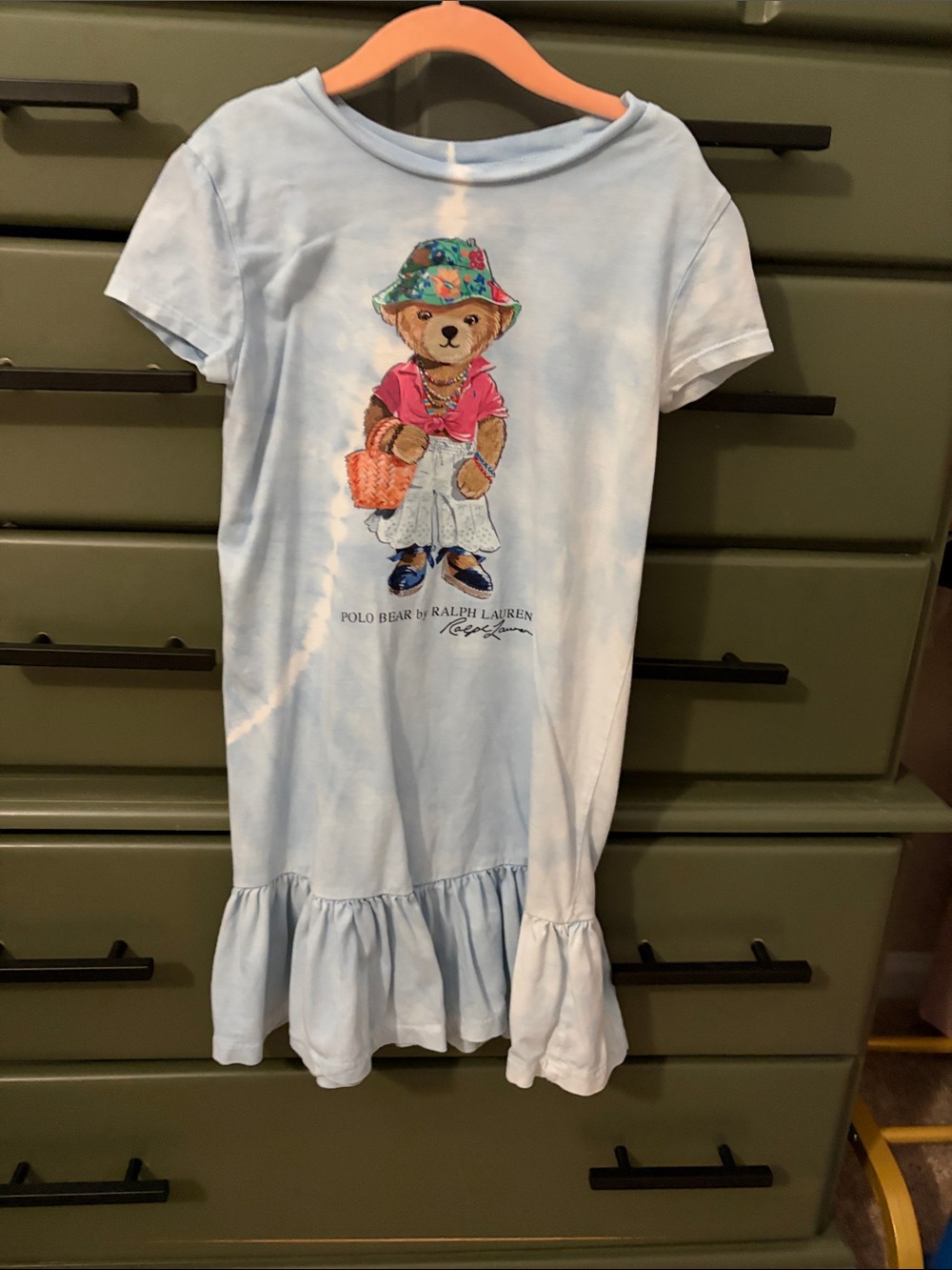 Ralph Lauren Light Blue Polo Bear Ruffle Hem Dress